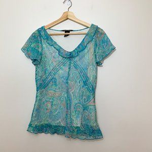 Y2K Pierre Cardin Sheer Blouse Paisley Romantic Cottagecore, Size Large